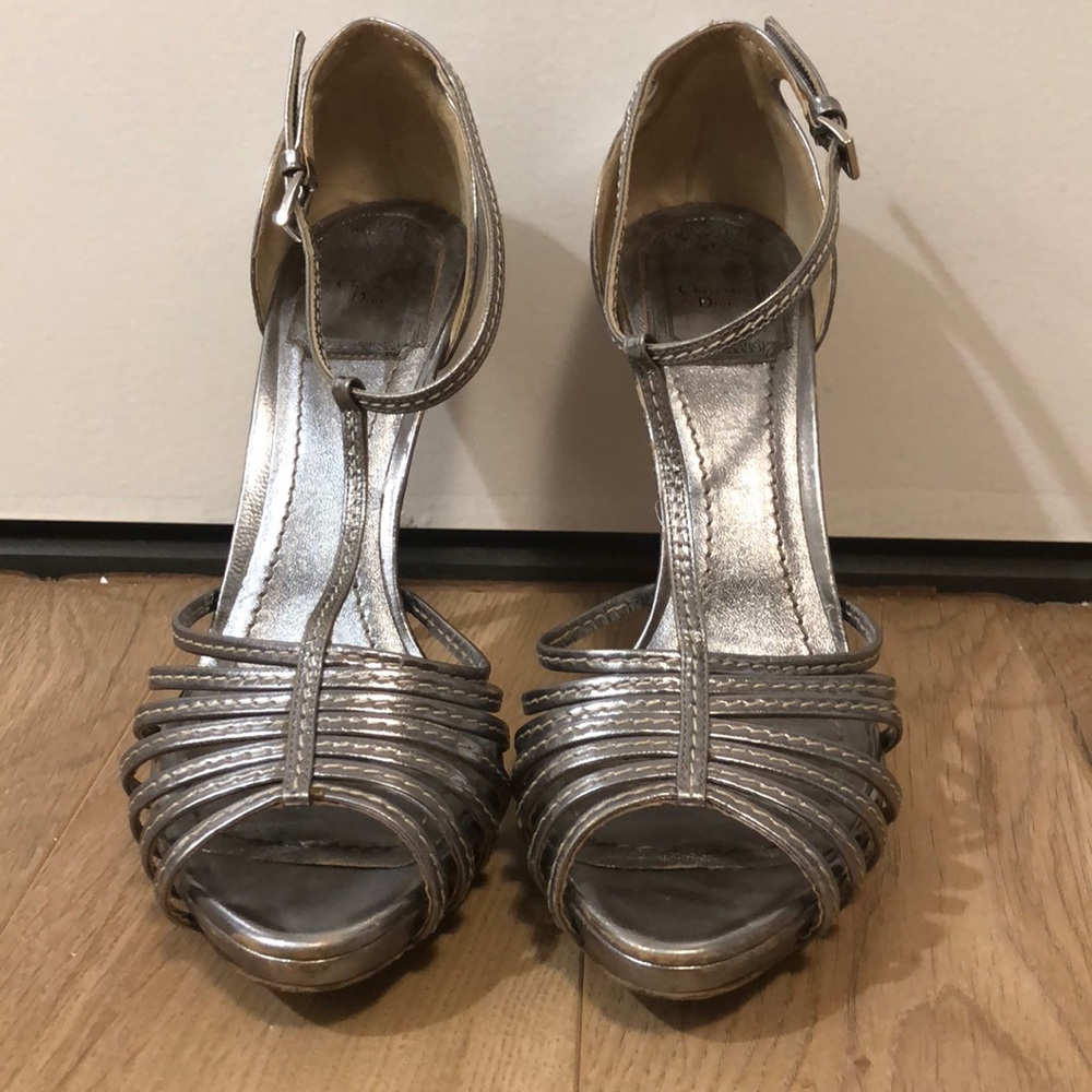 Dior silver T strap pumps size 37